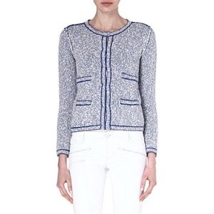 Maje Edouardo Structured Cardigan in Blue and White